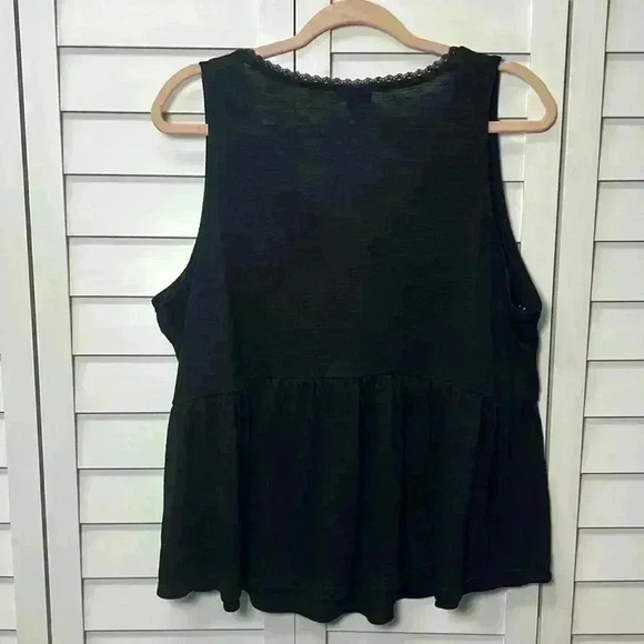 Torrid Cotton Modal Slub Ladder Trim V-Neck Babydoll Tank Top Size 1X Black - Picture 7 of 13